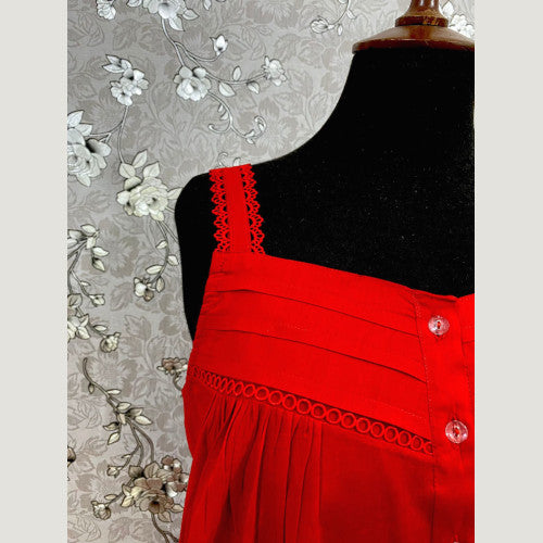SoieRose Victorian Sleeveless Nightgown in Red - 100% Cotton - SR-1035