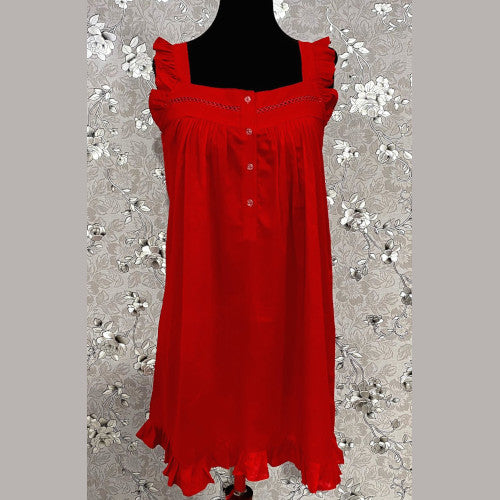 SoieRose Vintage Victorian-Style Red 100% Cotton Nightgown with Intricate Lace-SR1036