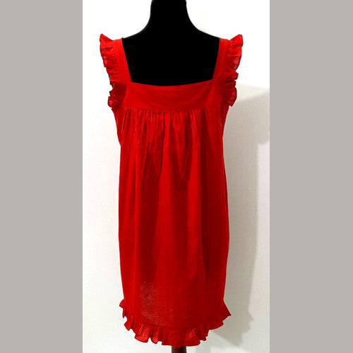 SoieRose Vintage Victorian-Style Red 100% Cotton Nightgown with Intricate Lace-SR1036