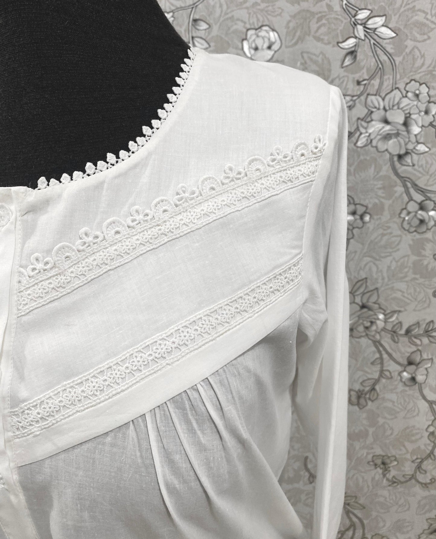 SoieRose White Victorian Cotton Nightgown – SR-1192 – Long Sleeve Sleepwear with Lace Trim and Button Front