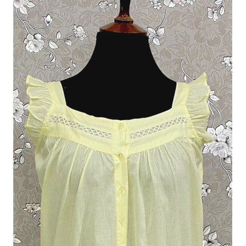 SoieRose Women's Light Yellow Victorian Nightgown – 100% Cotton - SR1116