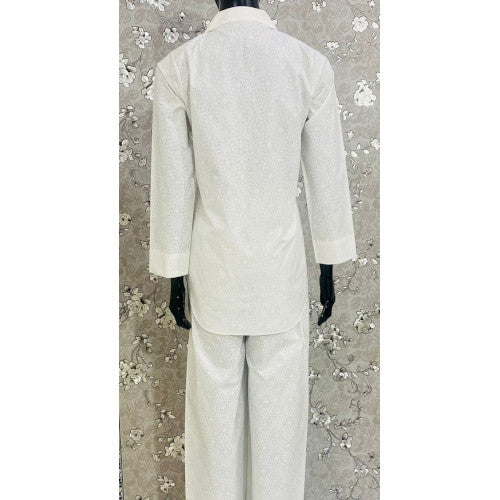 SoieRose Women's Pajama Set – 100% Cotton Self-Print in White