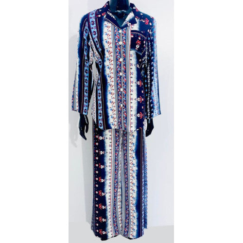 SoieRose Women's Pajama Set – Linen Blue White Floral Print - SR1062