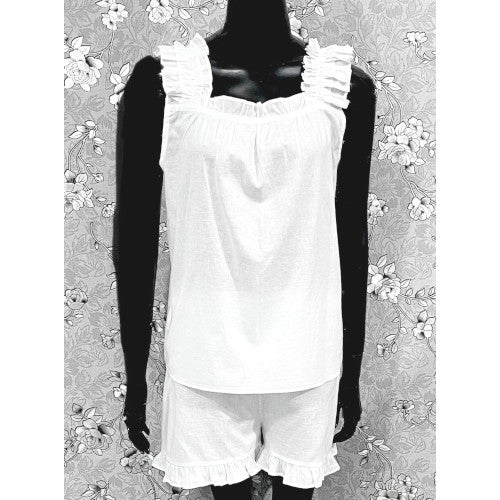 Victorian Cotton Pajama Set with Ruffle Strap Top & Shorts | SoieRose SR1171