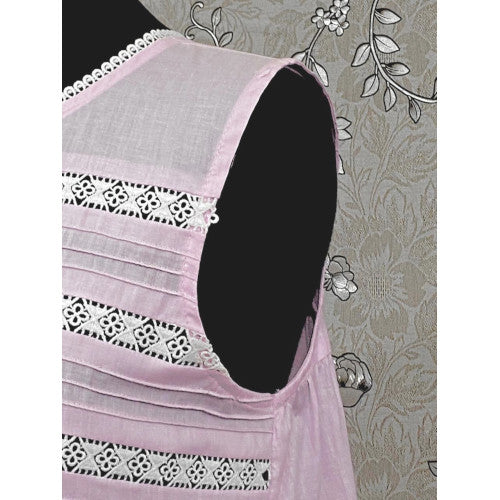 Victorian Pink 100% Cotton Nightgown with Eyelet Lace & Ruffle Hem | Sleeveless | SoieRose SR1133
