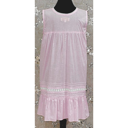 Victorian Pink 100% Cotton Nightgown with Eyelet Lace & Ruffle Hem | Sleeveless | SoieRose SR1133