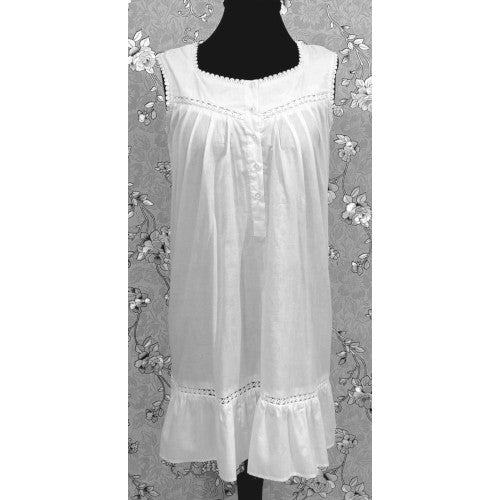 Victorian Cotton Nightgown Sleeveless Ruffle Hem Vintage Style SoieRose SR1137