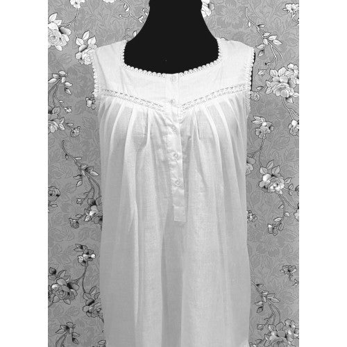 Victorian Cotton Nightgown Sleeveless Ruffle Hem Vintage Style SoieRose SR1137