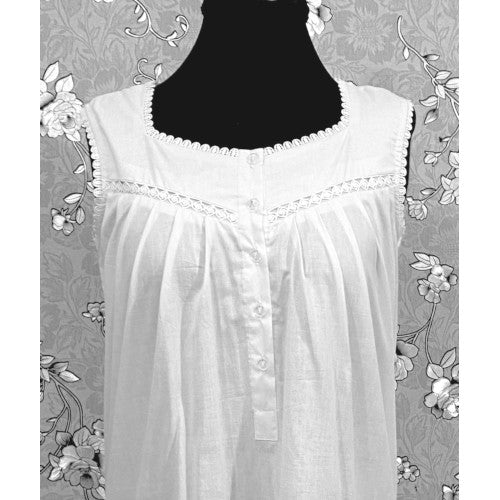 Victorian Cotton Nightgown Sleeveless Ruffle Hem Vintage Style SoieRose SR1137