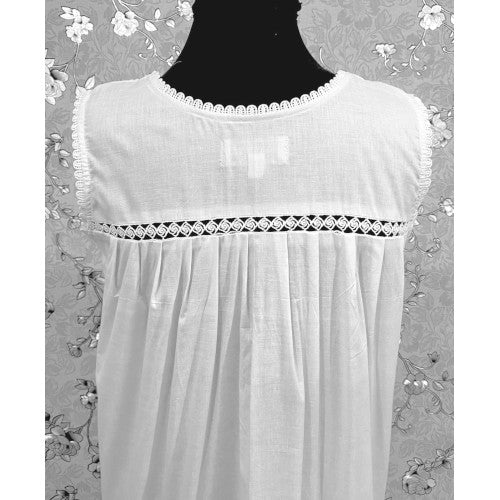 Victorian Cotton Nightgown Sleeveless Ruffle Hem Vintage Style SoieRose SR1137
