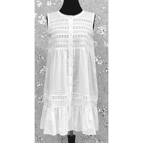 Victorian White Cotton Nightgown with Eyelet Lace & Ruffle Hem | Sleeveless | SoieRose SR1132
