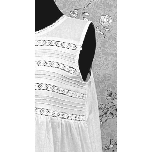 Victorian White Cotton Nightgown with Eyelet Lace & Ruffle Hem | Sleeveless | SoieRose SR1132