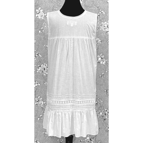 Victorian White Cotton Nightgown with Eyelet Lace & Ruffle Hem | Sleeveless | SoieRose SR1132