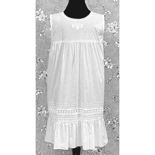 Victorian White Cotton Nightgown with Eyelet Lace & Ruffle Hem | Sleeveless | SoieRose SR1132