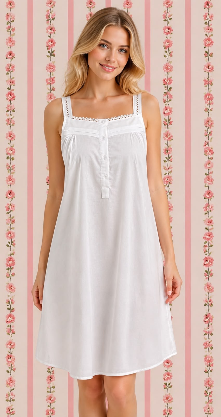 SoieRose White 100% Cotton Victorian Nightgown-SR-1003