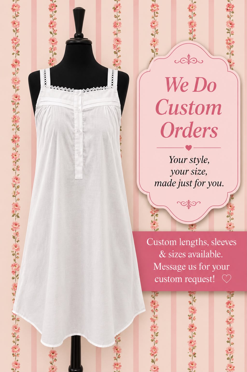 SoieRose White 100% Cotton Victorian Nightgown-SR-1003