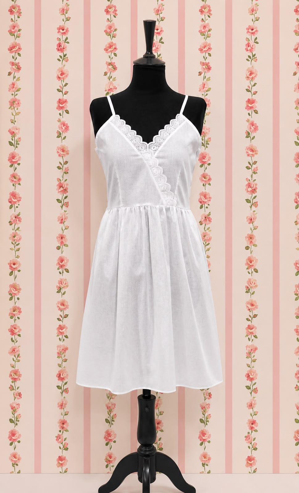 SoieRose White 100% Cotton Spaghetti Strap V-neck Victorian Nightgown SR-1008