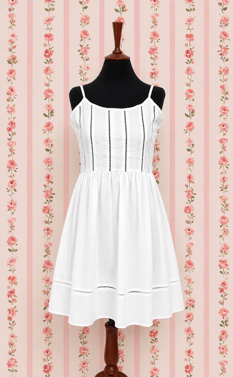 SoieRose 100% White Cotton Spaghetti Strap Victorian Nightgown- SR-1011