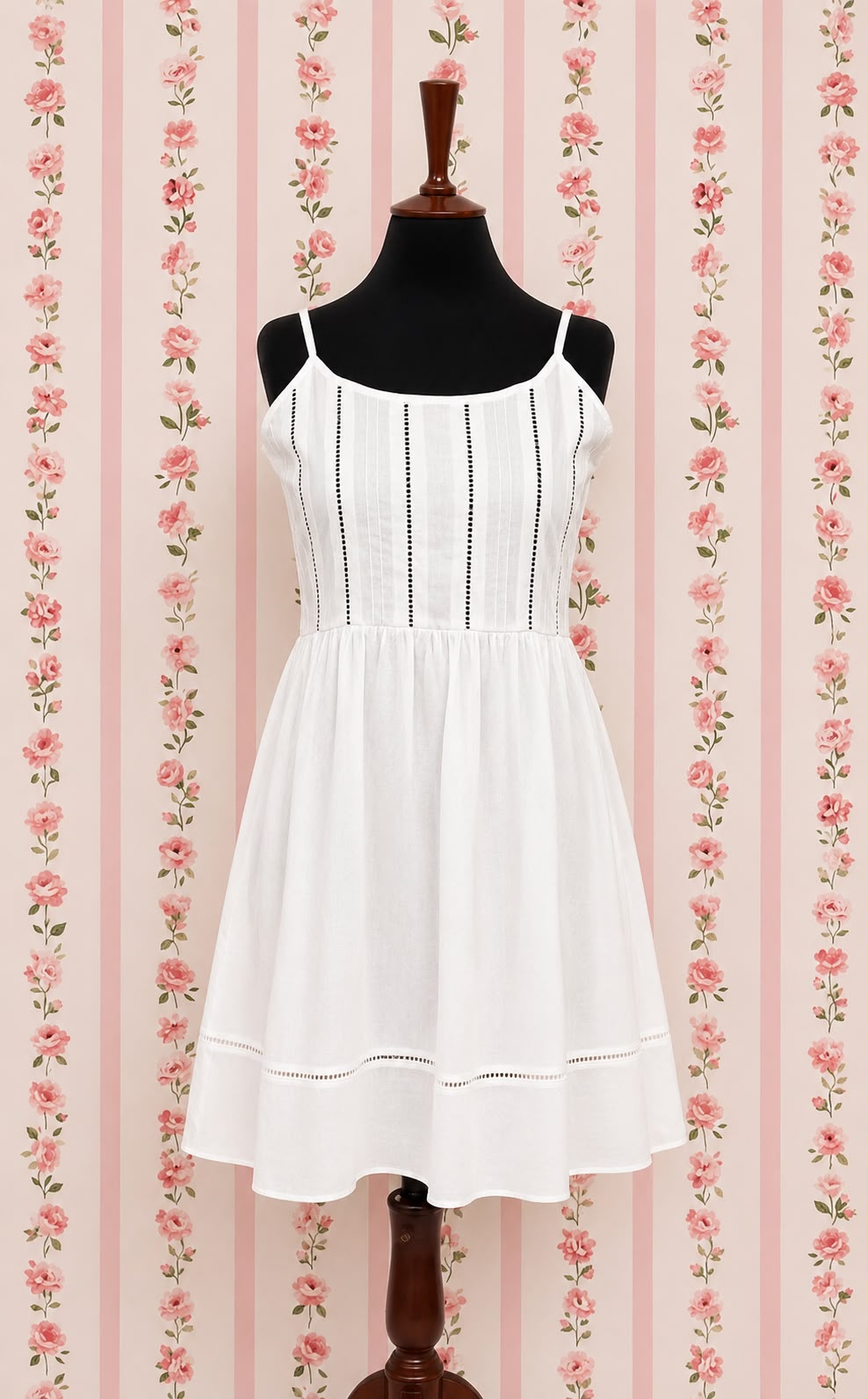 SoieRose 100% White Cotton Spaghetti Strap Victorian Nightgown- SR-1011