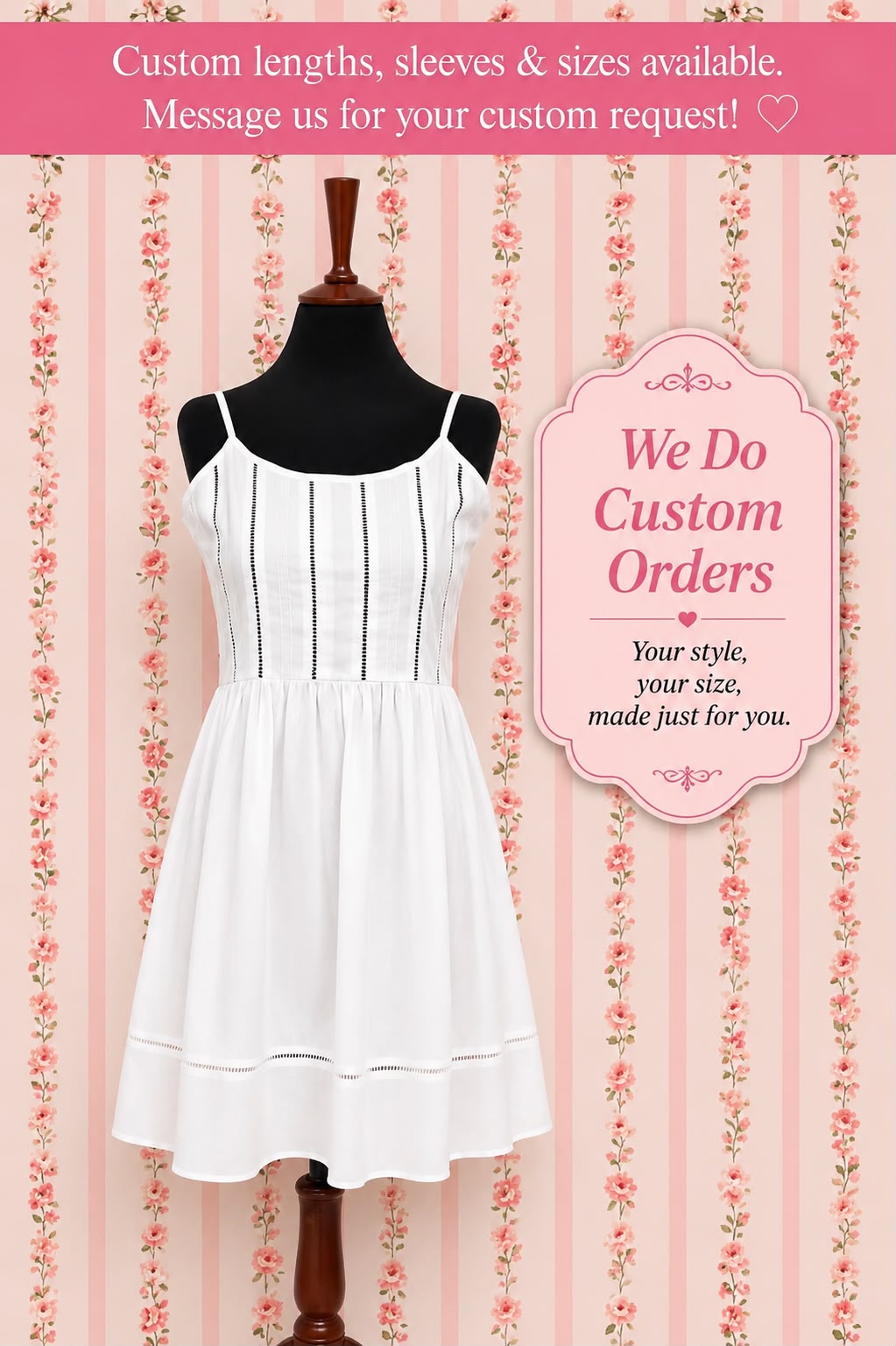 SoieRose 100% White Cotton Spaghetti Strap Victorian Nightgown- SR-1011