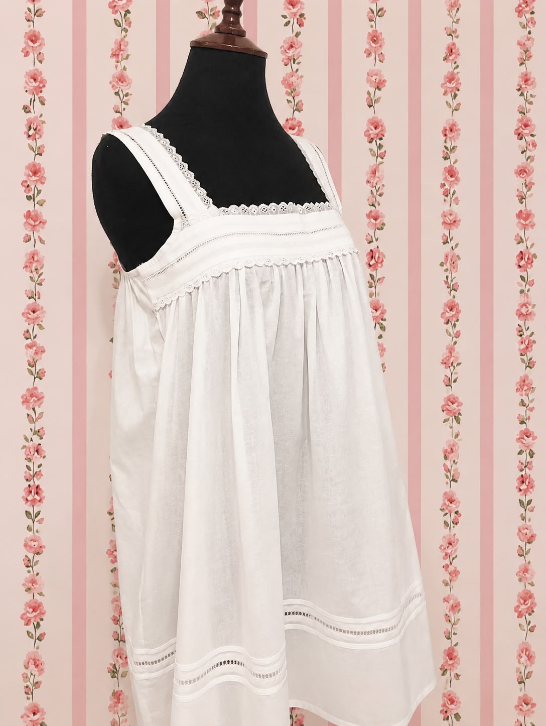 SoieRose White 100% Cotton Strappy Victorian Nightgown - SR-1012