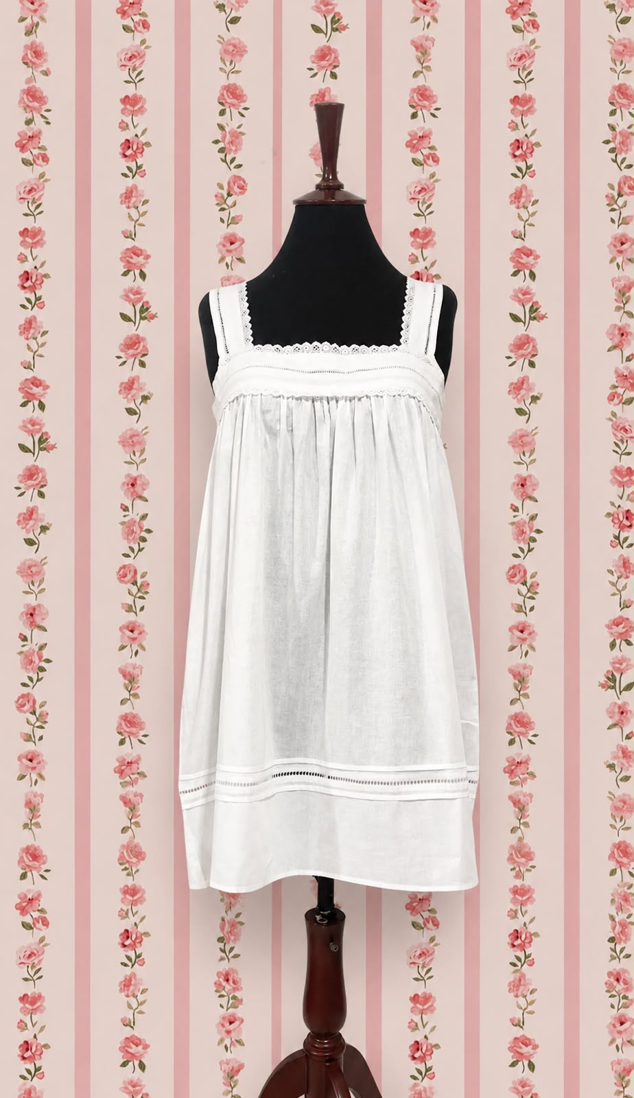 SoieRose White 100% Cotton Strappy Victorian Nightgown - SR-1012