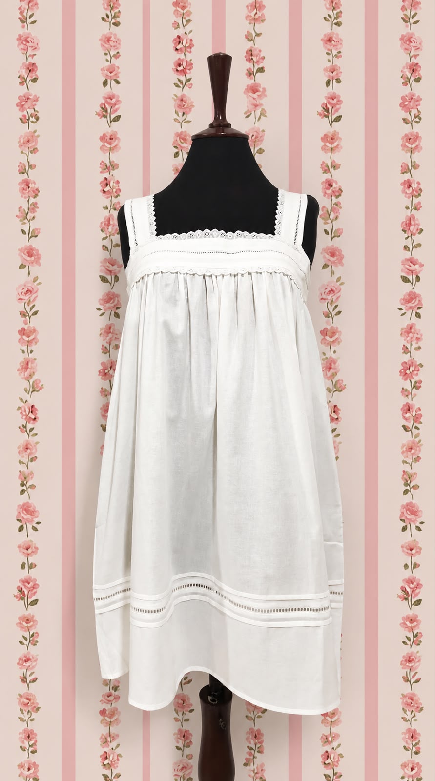 SoieRose White 100% Cotton Strappy Victorian Nightgown - SR-1012