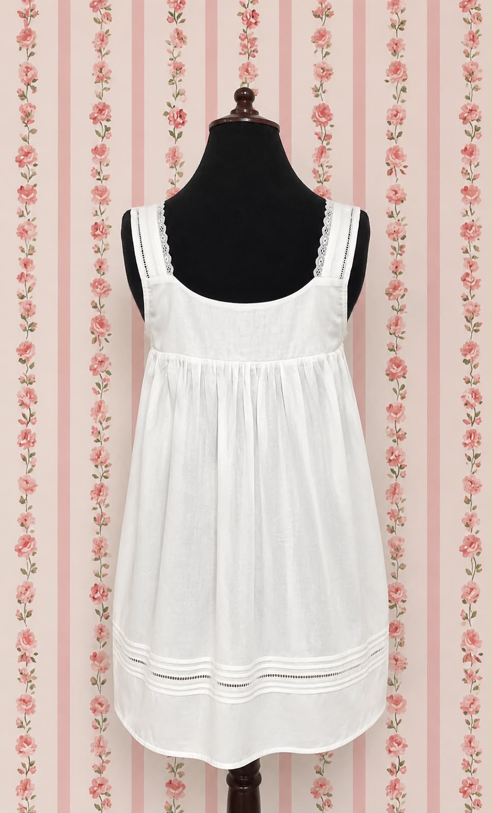 SoieRose White 100% Cotton Strappy Victorian Nightgown - SR-1012