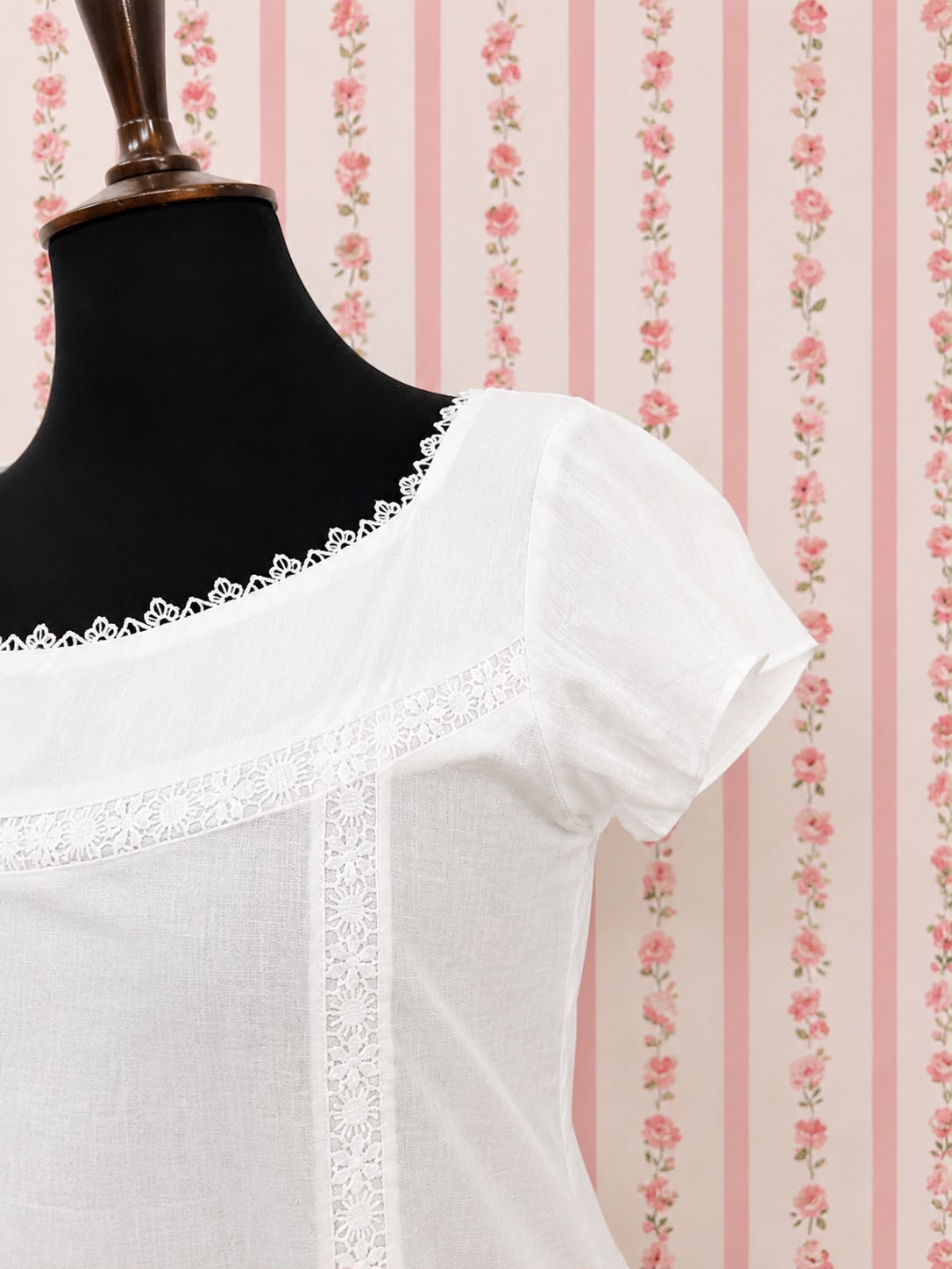 SoieRose 100% White Cotton  Victorian Short Sleeves Nightgown - SR-1014