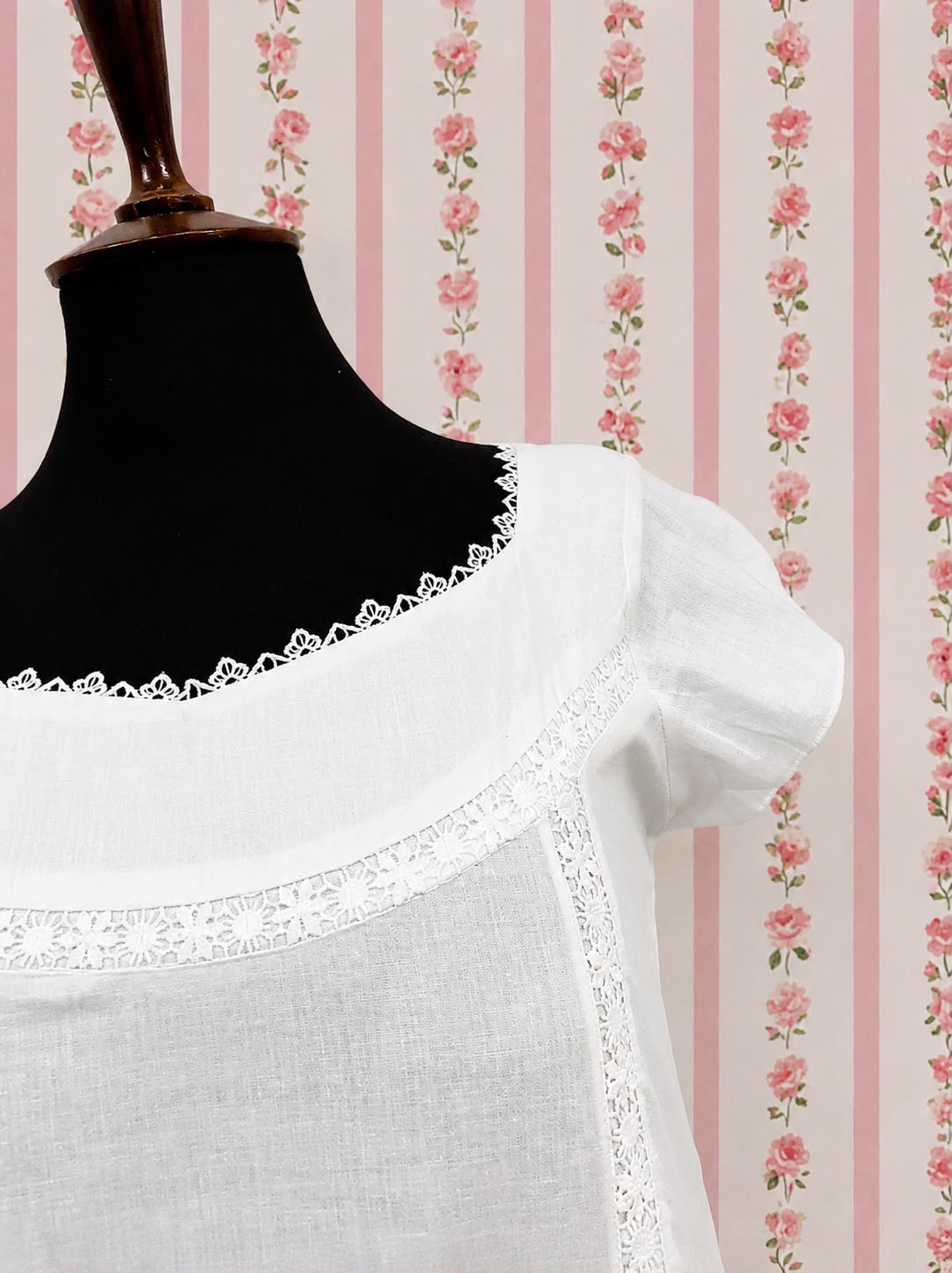 SoieRose 100% White Cotton  Victorian Short Sleeves Nightgown - SR-1014