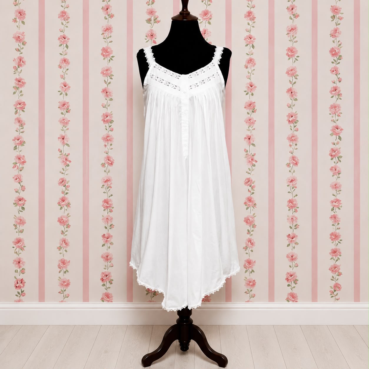 SoieRose 100% White Cotton  Sleeveless Nightgown with Straps - SR-1015