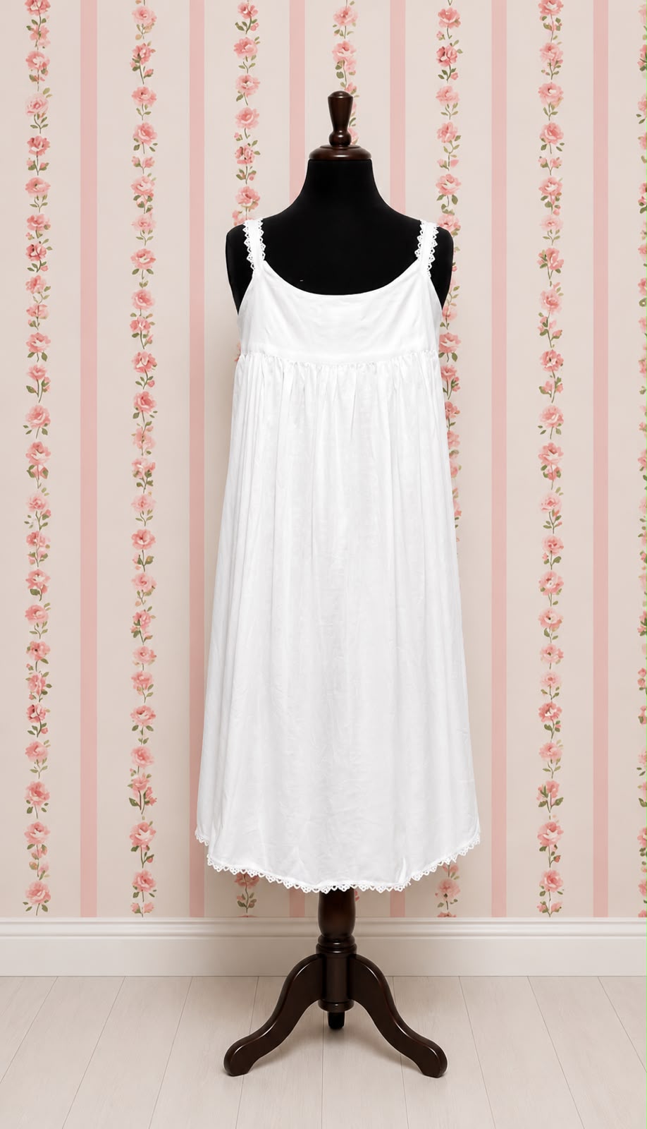 SoieRose 100% White Cotton  Sleeveless Nightgown with Straps - SR-1015