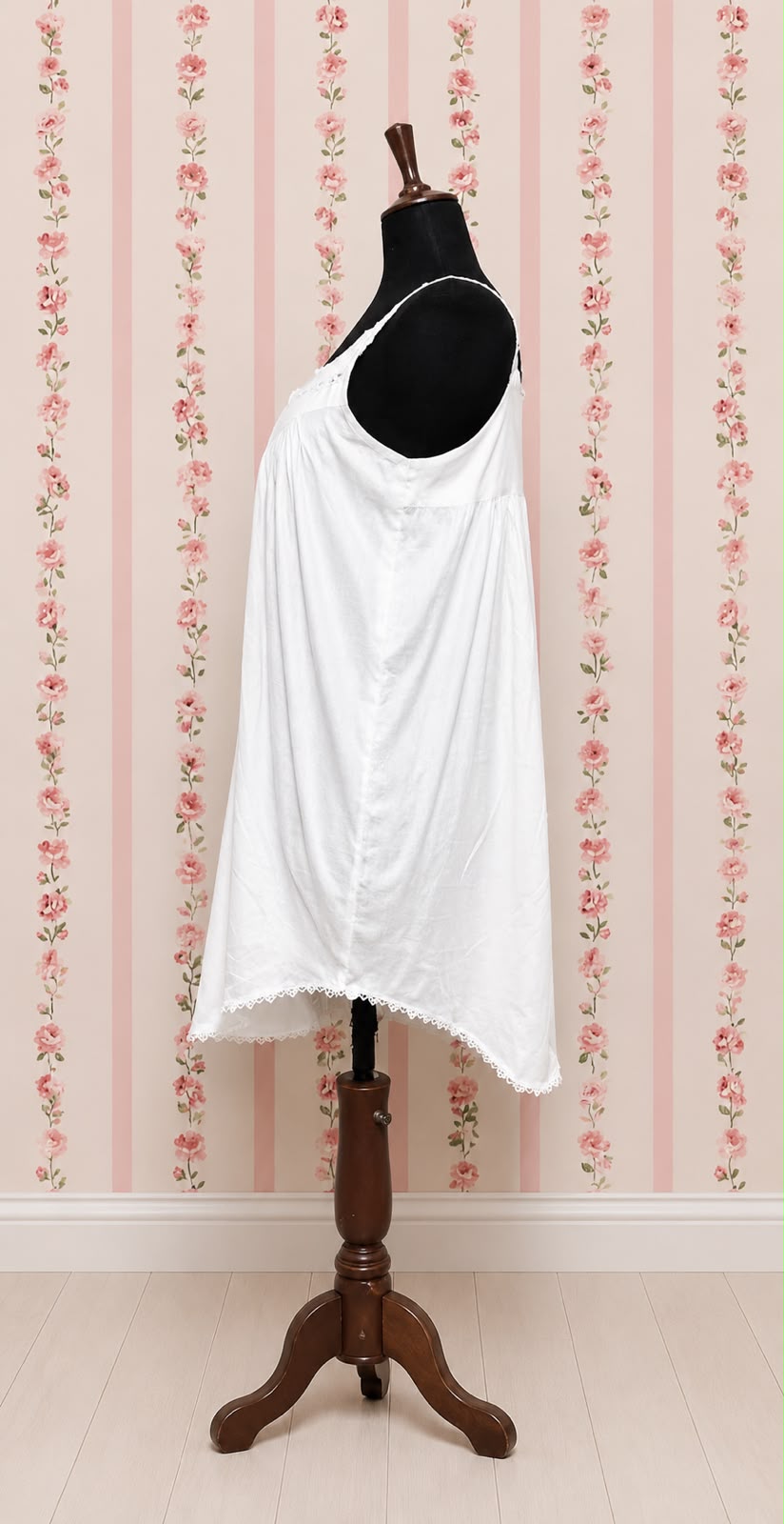 SoieRose 100% White Cotton  Sleeveless Nightgown with Straps - SR-1015