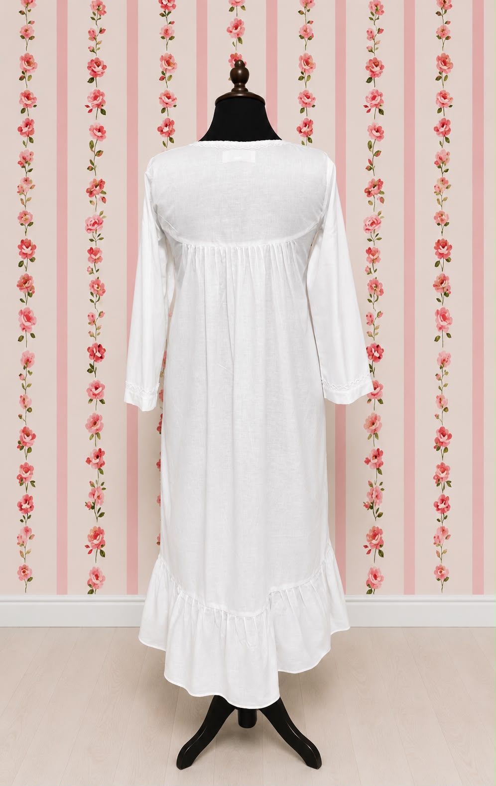 SoieRose 100% White Cotton  3/4 sleeves Victorian Nightgown - SR-1016