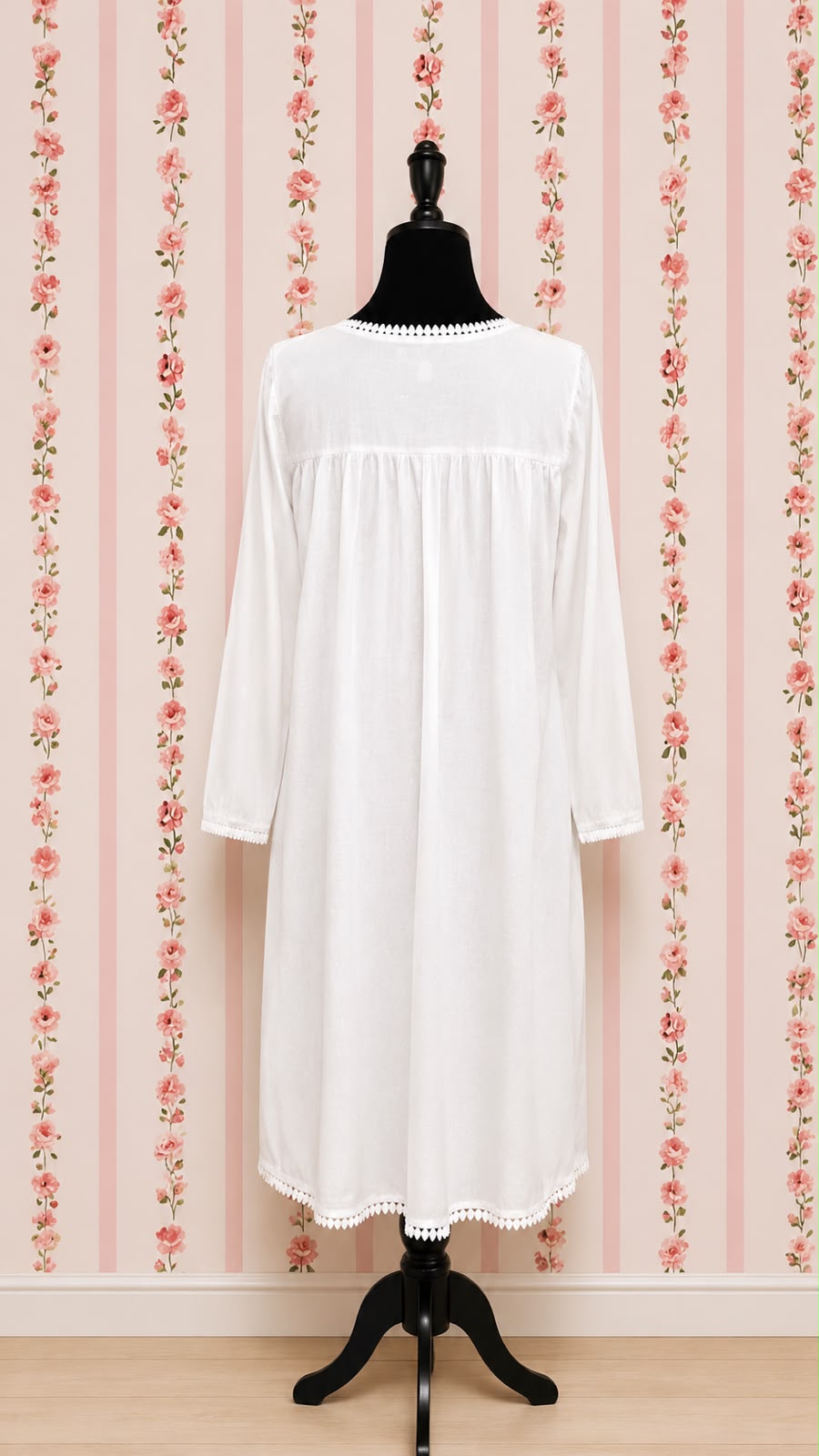 SoieRose 100% White Cotton  3/4 sleeves Victorian Nightgown - SR-1017