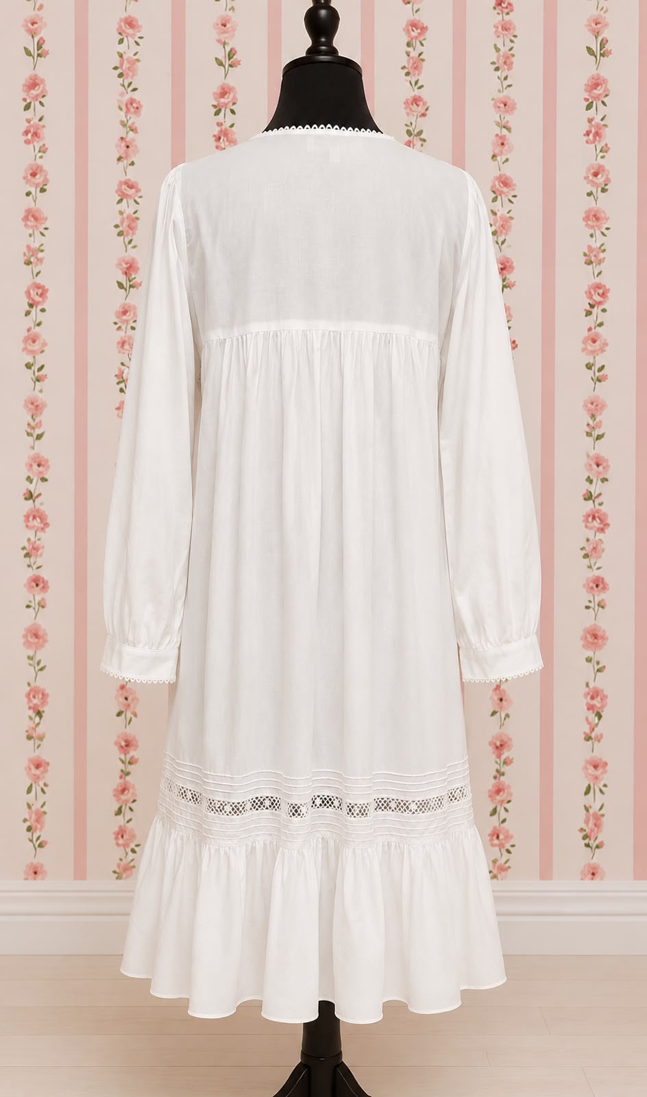 SoieRose 100% White Cotton  Long Sleeves Victorian Nightgown - SR-1022