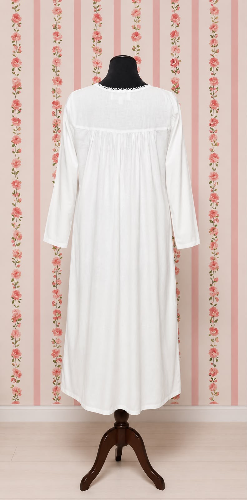 SoieRose 100% White Cotton Long Sleeves Victorian Nightgown with Embroidery - SR-1023