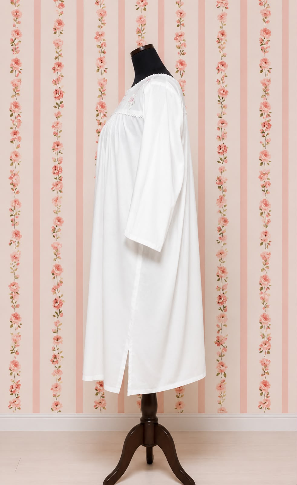 SoieRose 100% White Cotton Long Sleeves Victorian Nightgown with Embroidery - SR-1023