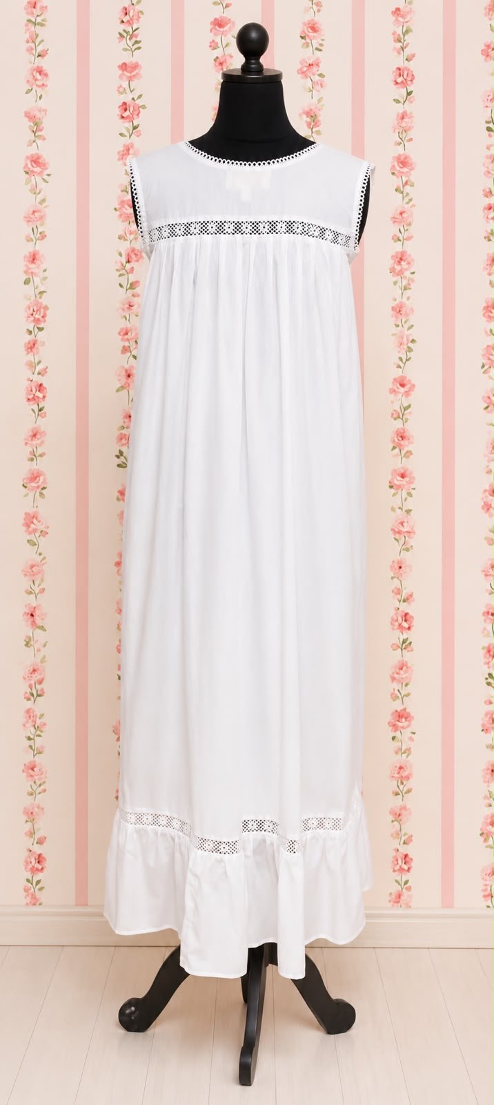 SoieRose 100% White Cotton Sleeveless Victorian Nightgown - SR-1024