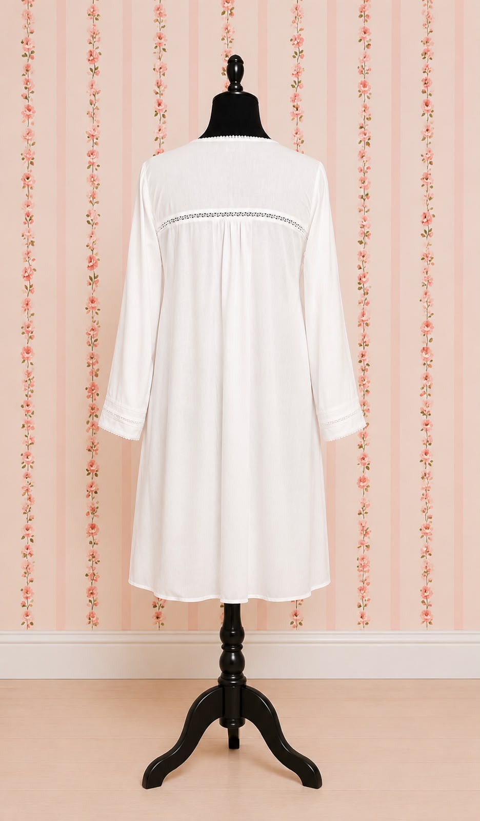 SoieRose 100% White Cotton Lace Trim Victorian Nightgown - SR-1025
