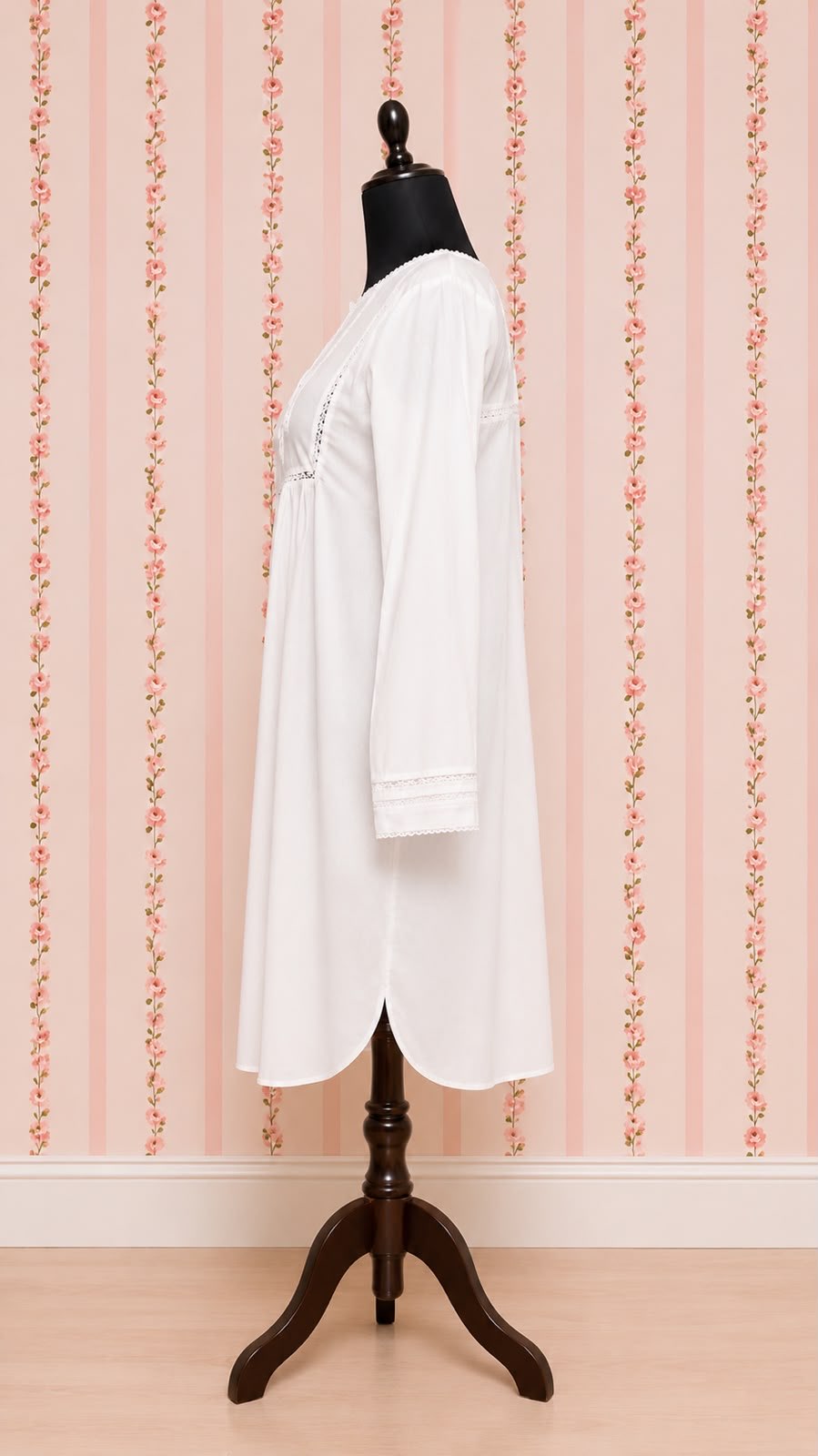 SoieRose 100% White Cotton Lace Trim Victorian Nightgown - SR-1025