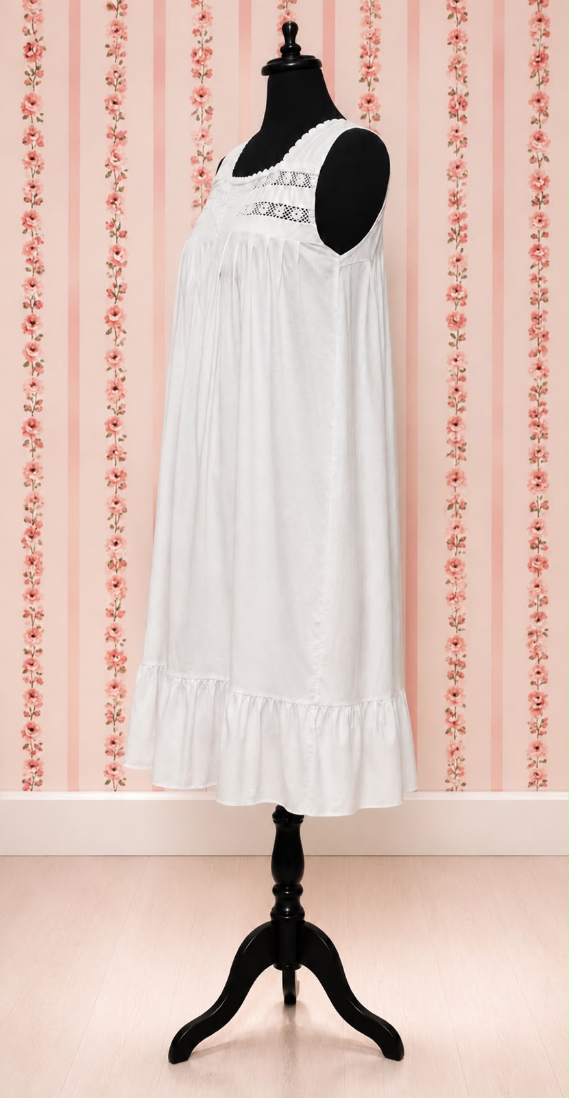 Victorian Elegance Sleeveless Nightgown with Lace Trim by SoieRose - SR1026