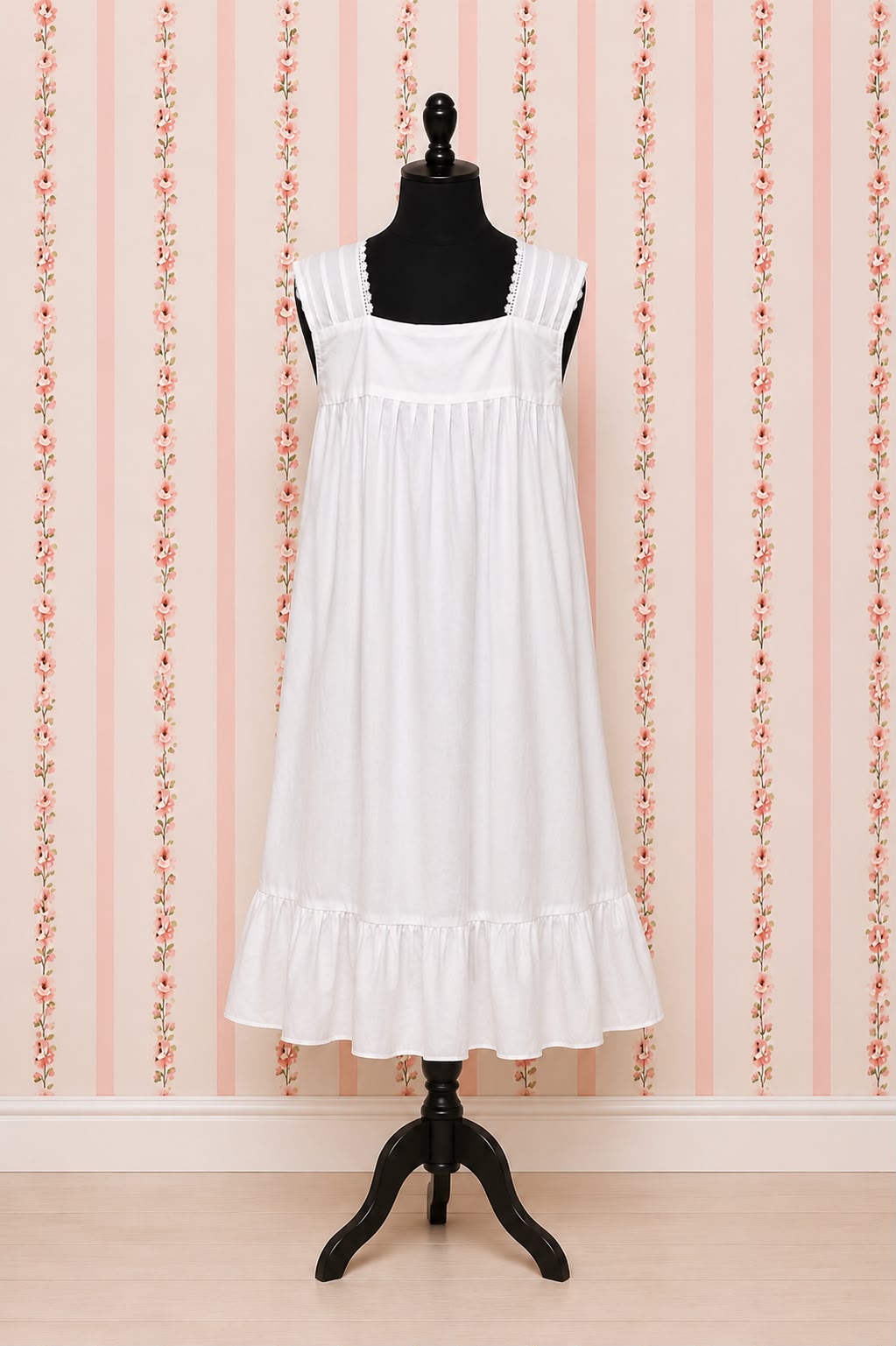 Victorian Elegance Sleeveless Nightgown with Lace Trim by SoieRose - SR1026