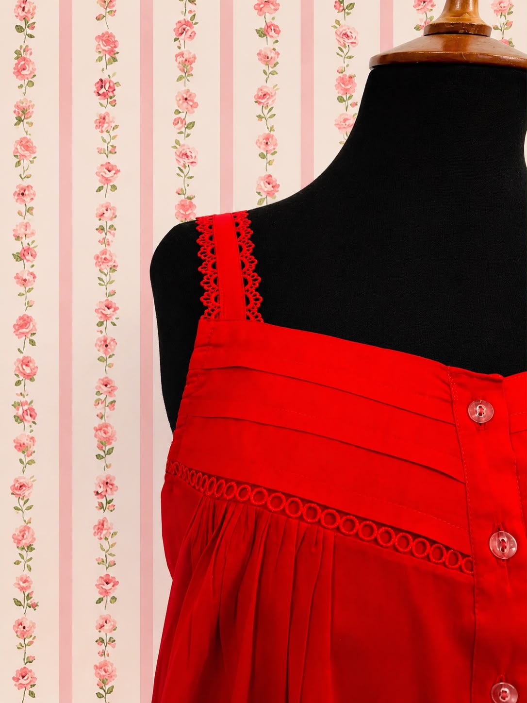 SoieRose Victorian Sleeveless Nightgown in Red - 100% Cotton - SR-1035