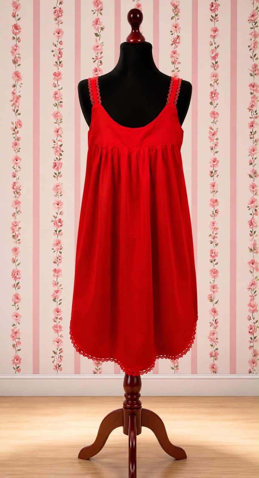 SoieRose Victorian Sleeveless Nightgown in Red - 100% Cotton - SR-1035