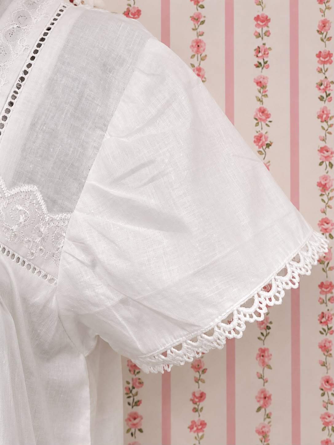 SoieRose Two-Tone 100% Cotton White Victorian Nightgown with Intricate Lace - SR1038