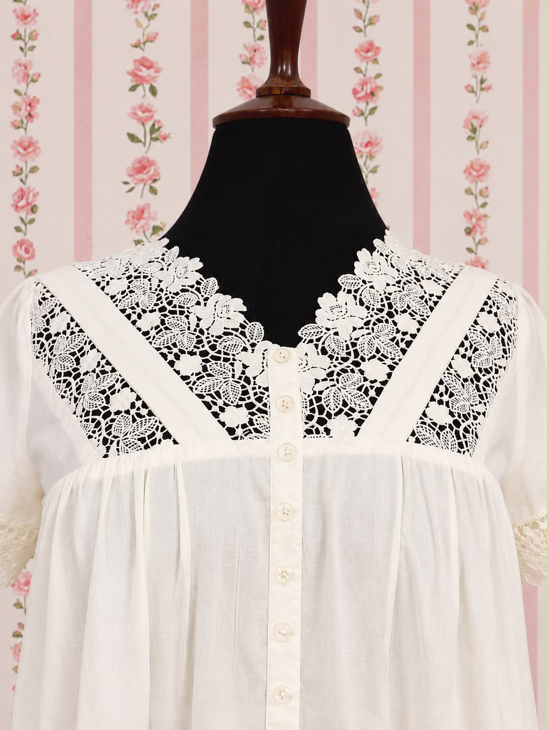 SoieRose Victorian Ivory Nightgown with Intricate Lace – 100% Cotton Sleepwear - SR-1039