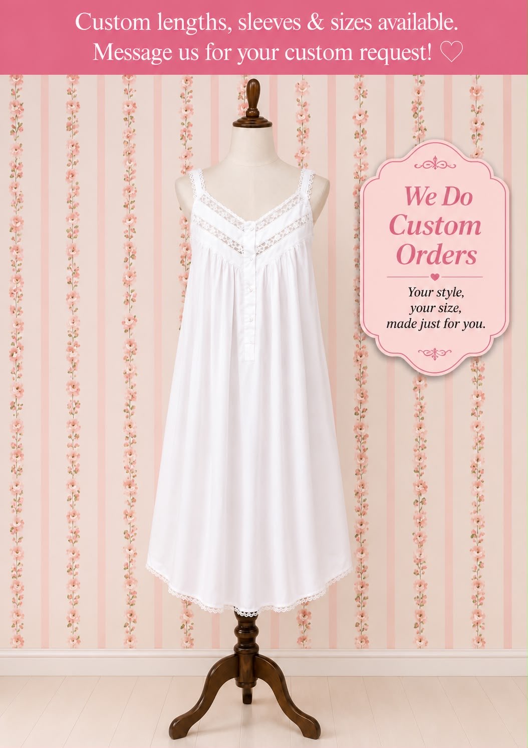 SoieRose 100% Cotton Two Tone White Elegant Lace Trimmed Nightgown - SR-1047