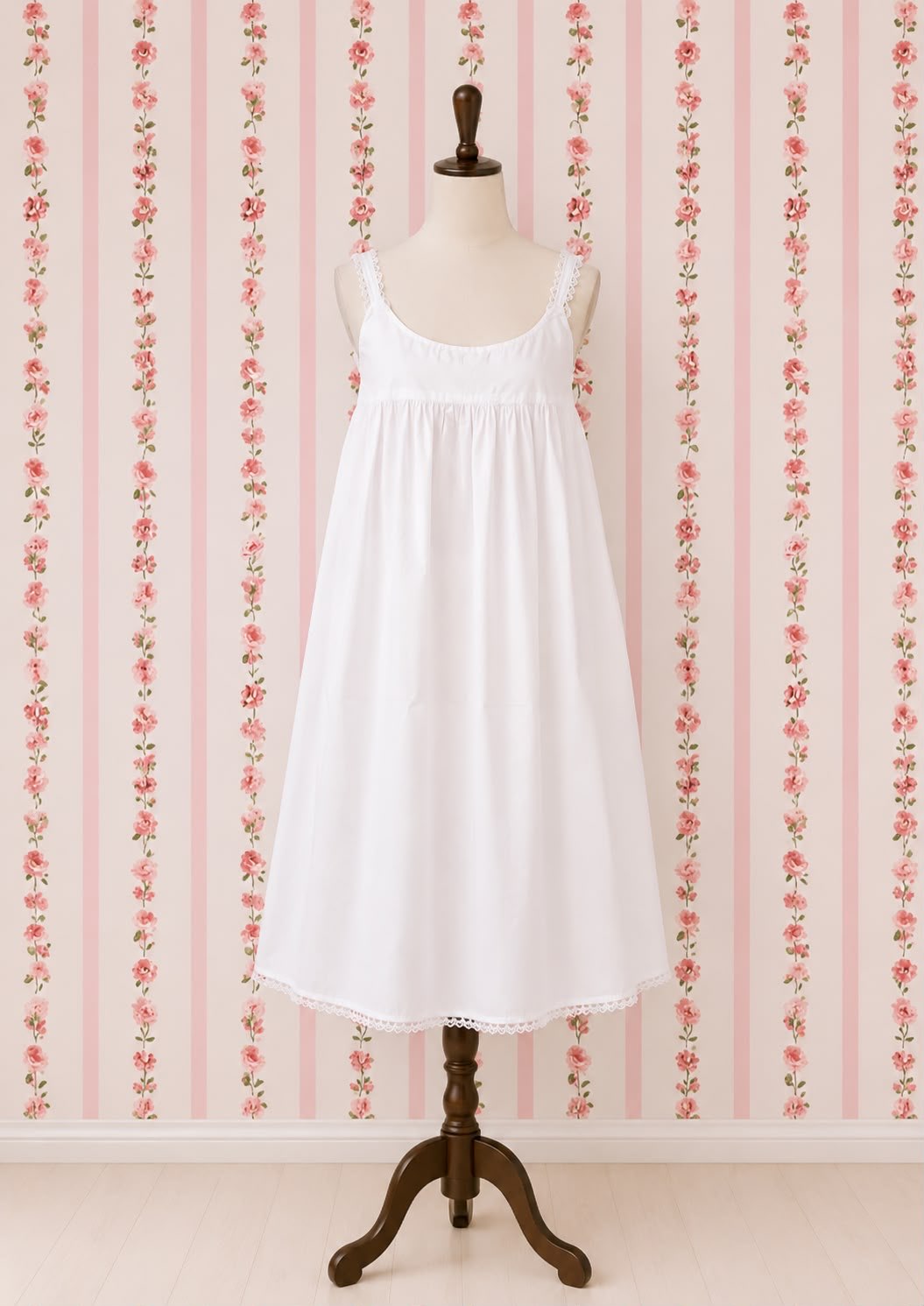 SoieRose 100% Cotton Two Tone White Elegant Lace Trimmed Nightgown - SR-1047