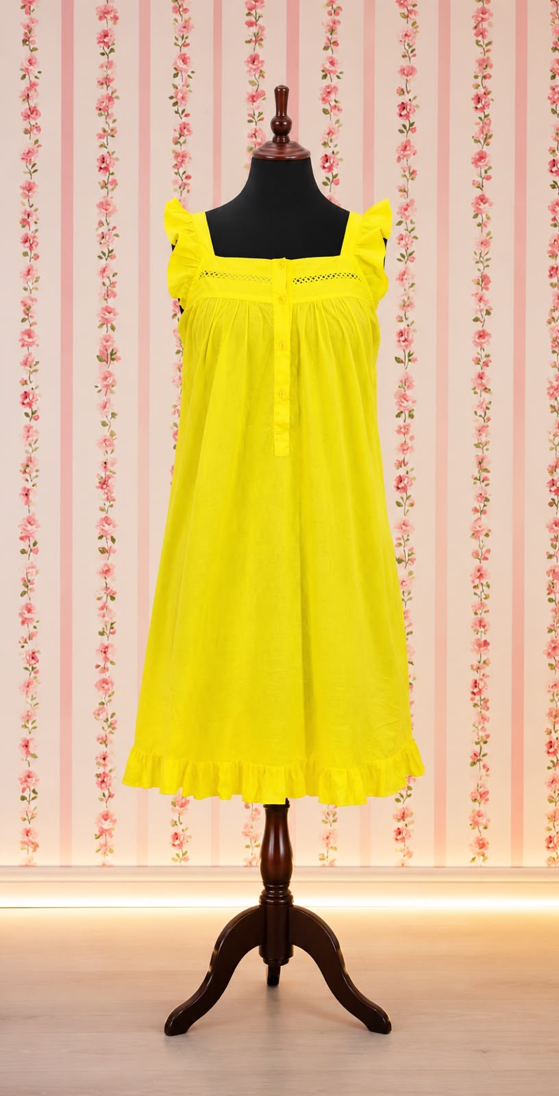 SoieRose 100% Cotton Victorian Nightgown - Canary Yellow - SR-1069